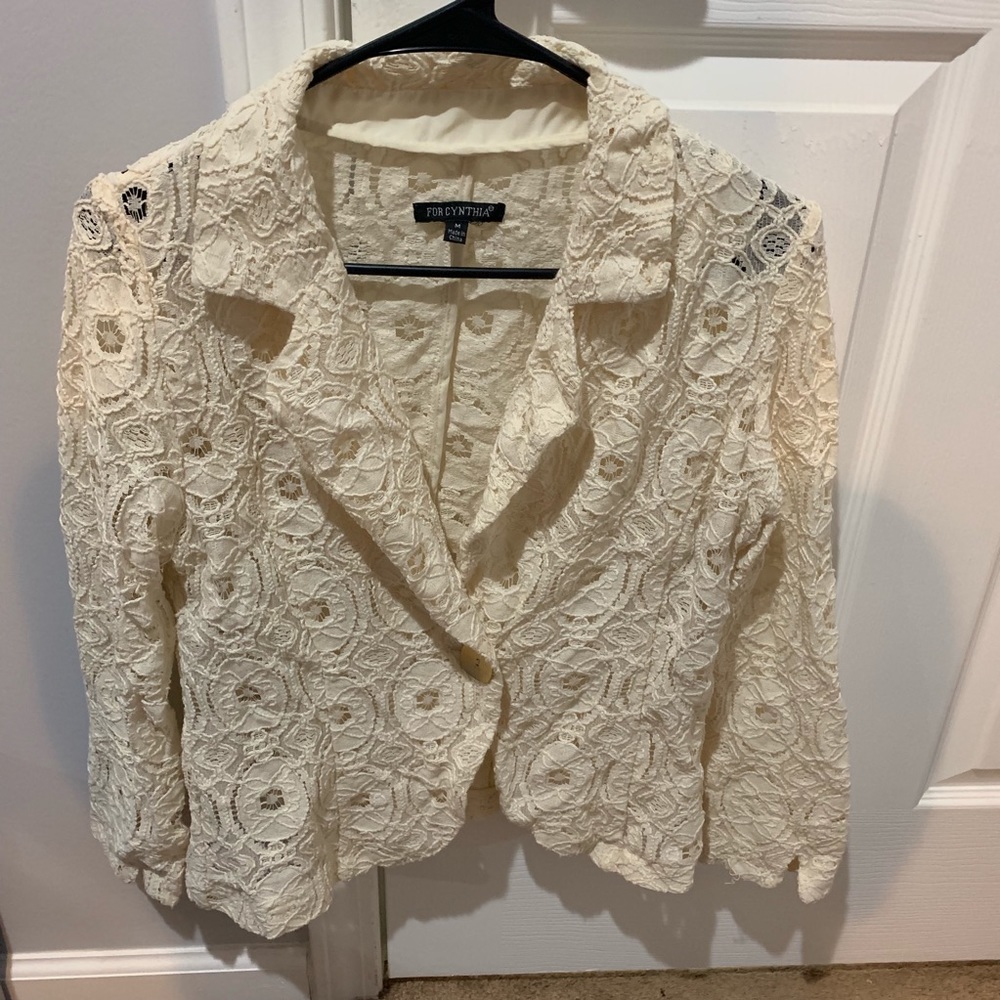 Cream lace cardigan blazer